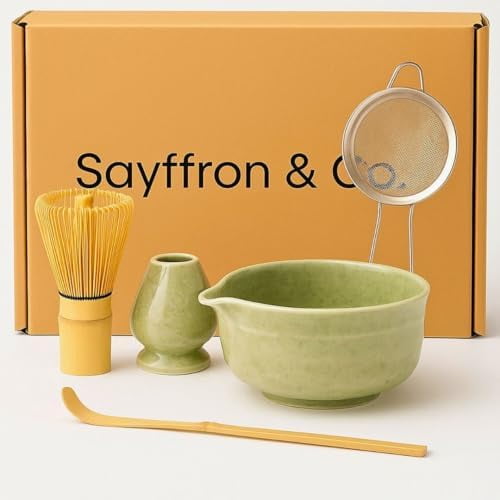 Matcha Whisk Set, 5 Pcs Matcha Kit, Premium Ceramic Matcha Set, Whisk and Bowl, Sifter, Cup Holder, Bamboo Scoop, Tea Plucking, Tea Towel, Matcha Lovers (Jade Green)$$Home Decor, Kitchen, & Other