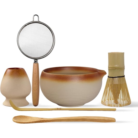 Matcha Whisk Set, 6-Piece Matcha Kit with Bamboo Whisk, Handmade Ceramic Matcha Bowl with Scoop, Holder & Sifter - Traditional Japanese Tea Ceremony Set, Matcha Gift Set for Beginners