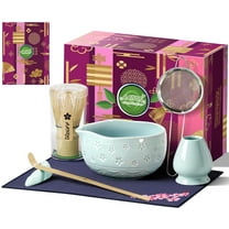 Matcha Whisk Set,7-PCS Matcha Set Whisk & Bowl Kit - 19OZ/560ml Ceramic Matcha Bowl with Spout - Matcha Starter Making Kit Ceremony Gift for Japanese Tea Lovers/Kitchen/Office (Blue)