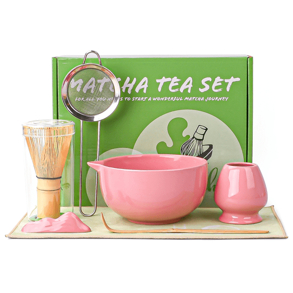 Matcha Whisk Set, 7 Pcs Matcha Kit with Matcha Bowl, Spout, Whisk and Holder, Bamboo Scoop and Stainless Steel Sifter, Japanese Matcha Set for Ceremony, Gift for Matcha Lover