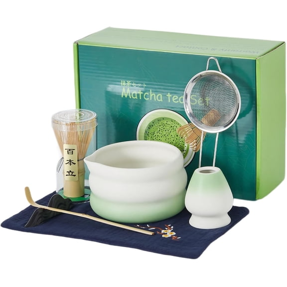 Matcha Whisk Set 7-Piece Complete Matcha Making Kit with Ceramic Bowl, Whisk, Scoop & Sifter for Beginners & Enthusiasts