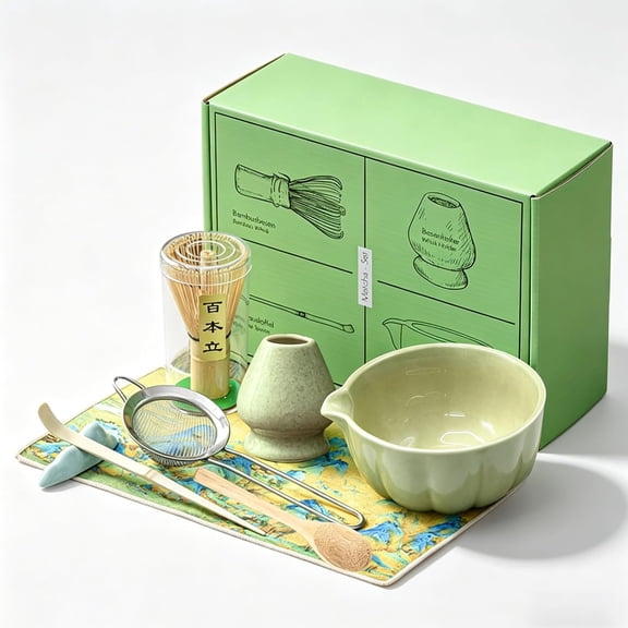 Matcha Whisk Set, 8 Piece Japanese Matcha Making Kit with Ceremony Set with Sifter, Bowl, Holder, Whisk, Scoop for Traditional Tea Ceremony, Ideal Gift for Home & Kitchen