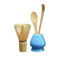 Matcha Whisk Set with Ceramic Holder - 4 Piece Japanese Tea Ceremony Set Includes Bamboo Chasen Whisk, Scoop, Spoon & Stand for Traditional Matcha Preparation