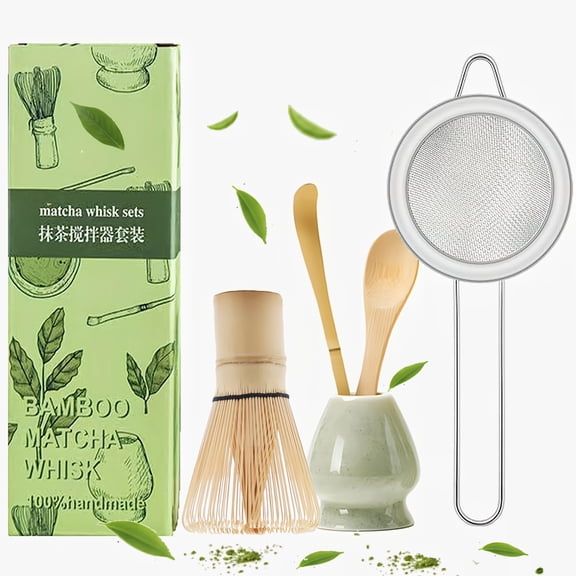 Matcha Whisk Set Matcha Maker Kit Accessories with Sifter Bamboo Whisk, Scoop, Ceramic Holder and Pestle, Handcrafted Matcha Making Kit Gift Set for Tea Lovers