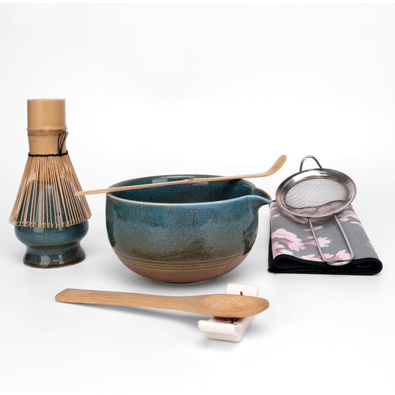 Matcha Whisk Set, Matcha Set Whisk And Bowl, 8 count Matcha Kit Set(Ancient Kiln Design), 14 OZ, Matcha Set, Matcha Making Kit Gifts for Lovers(Blue)