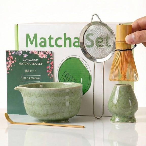 Matcha Whisk Set - Traditional Handcrafted   Whisk for   Ceremony - 100 Prong Brush for Lump-Free, Creamy Froth - Durable Matcha Starter Kit &