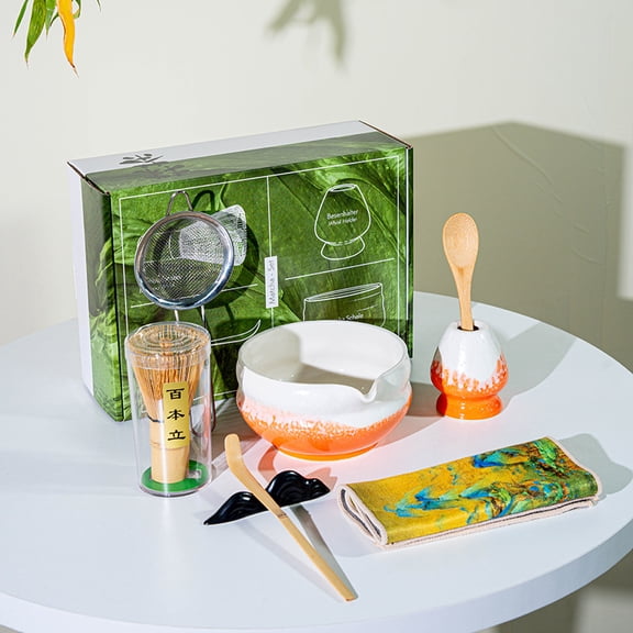 Matcha Whisk Set for the Perfect Tea Ceremony, Matcha Bowl with Spout, Whisk Holder, Scoop - 8Pcs Japanese Matcha Making Kit for Tea Lovers