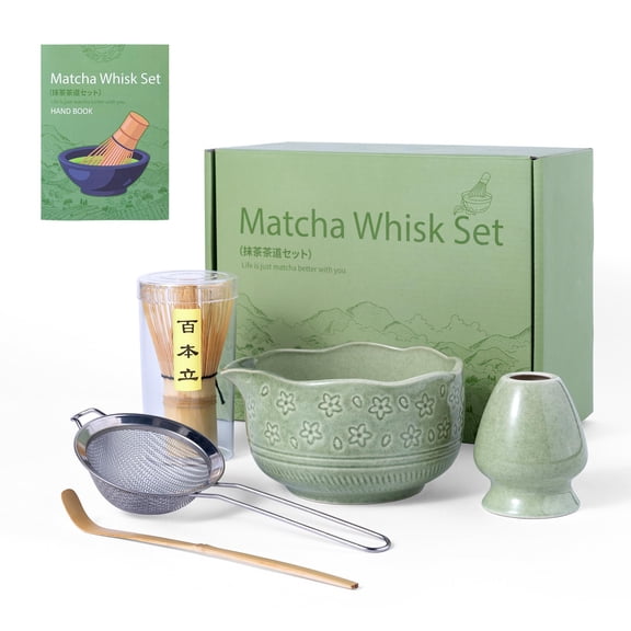 Matcha Whisk Set with 18 Oz Spouted Bowl and Bamboo Tools 5-Piece