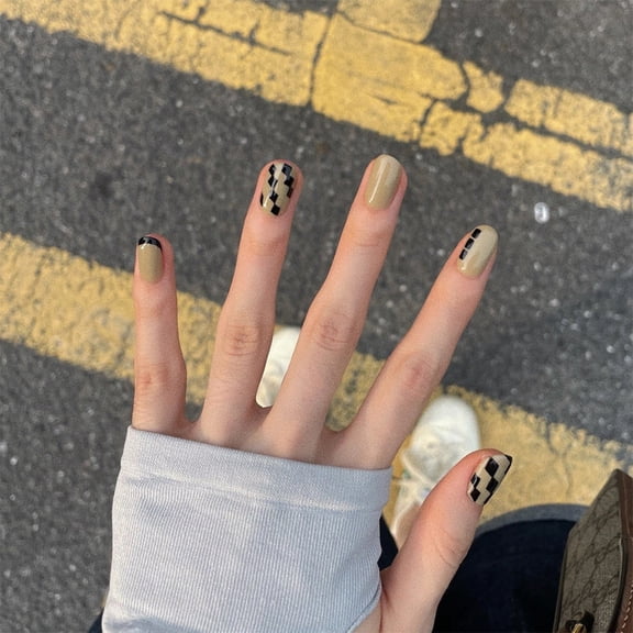 Matcha yellow checkerboard wearing nail art finished fake nail nail art patch nail patch removable nail piece factory sales