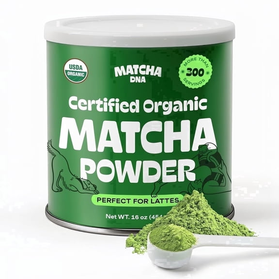 MatchaDNA Certified Organic Matcha Green Tea Powder, 16 oz Can (454 g)