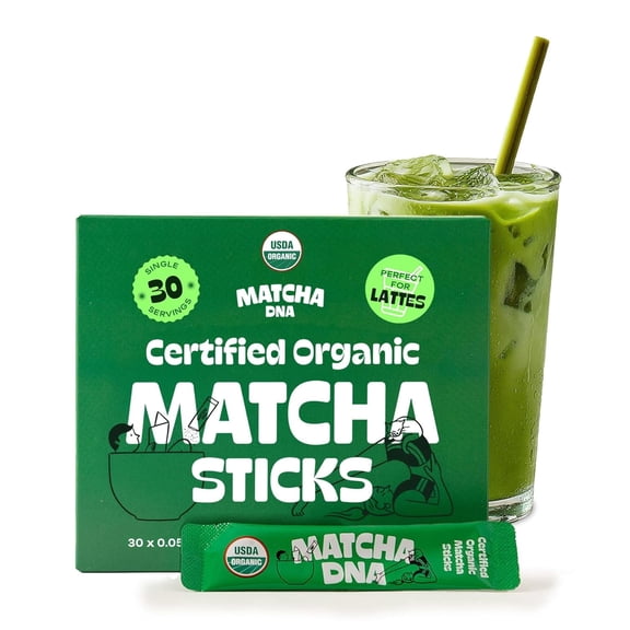MatchaDNA Matcha Powder Sticks Instant Organic Unsweetened Naturally Caffeinated 30 Pack 1.5g Each