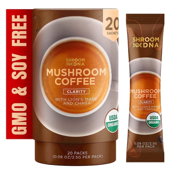 MatchaDNA Organic Mushroom Coffee Blend with Lions Mane & Chaga, Instant Coffee Packets, 20 Count