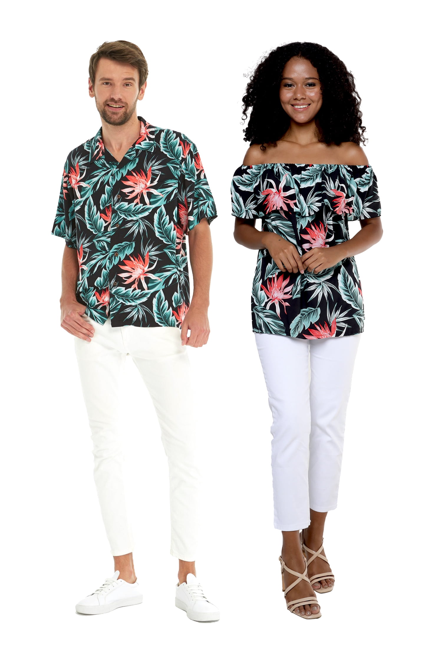 Matchable Couple Hawaiian Luau OffShoulder Ruffle Muumuu Top in
