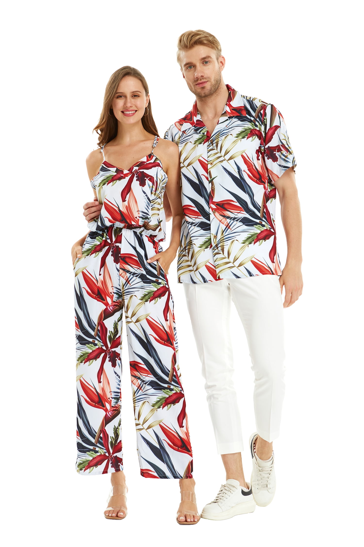 Tropical Couple s Outfit Hawaiian Luau V Neck Jumpsuit with Pockets XL Walmart