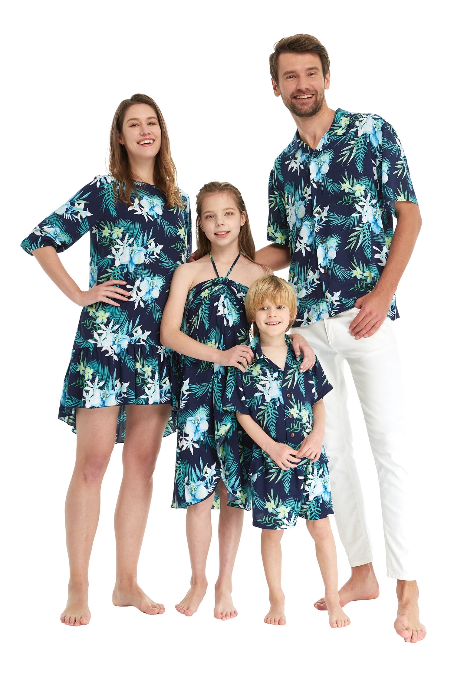 Matchable Matchable Family Hawaiian Halter Dress, Orchid Breeze Navy, Girl, Size ...