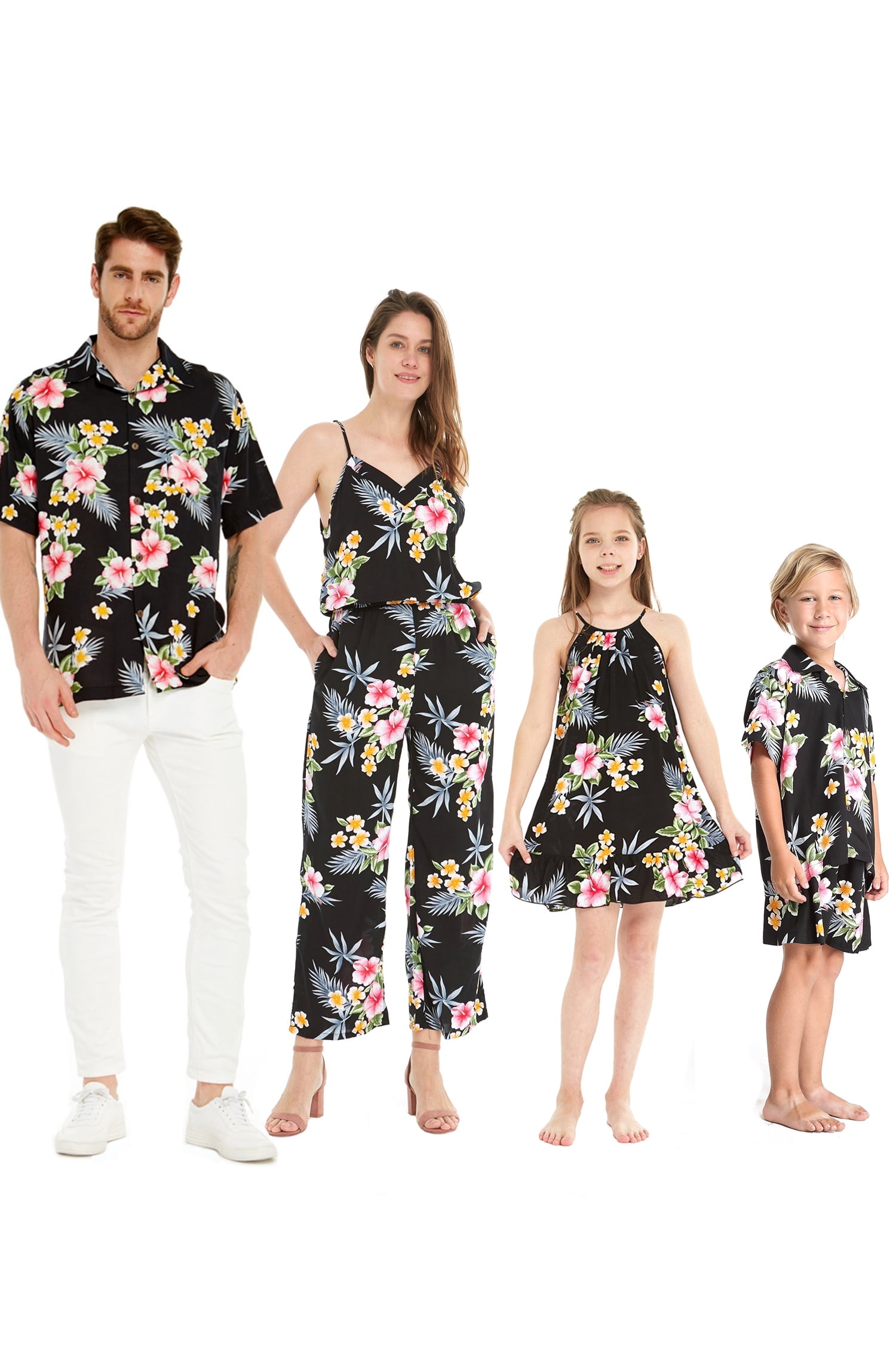 Matchable Matchable Family Hawaiian Luau Maxi Tiered Dress, Hibiscus Black, Women ...