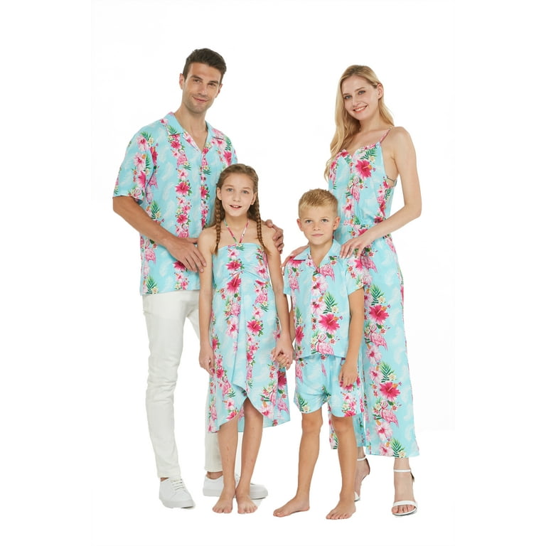 Matchable Family Hawaiian Ruffle Top Jumpsuit Romper Pink Hibiscus Vine Turquoise Girl Size 12 Walmart