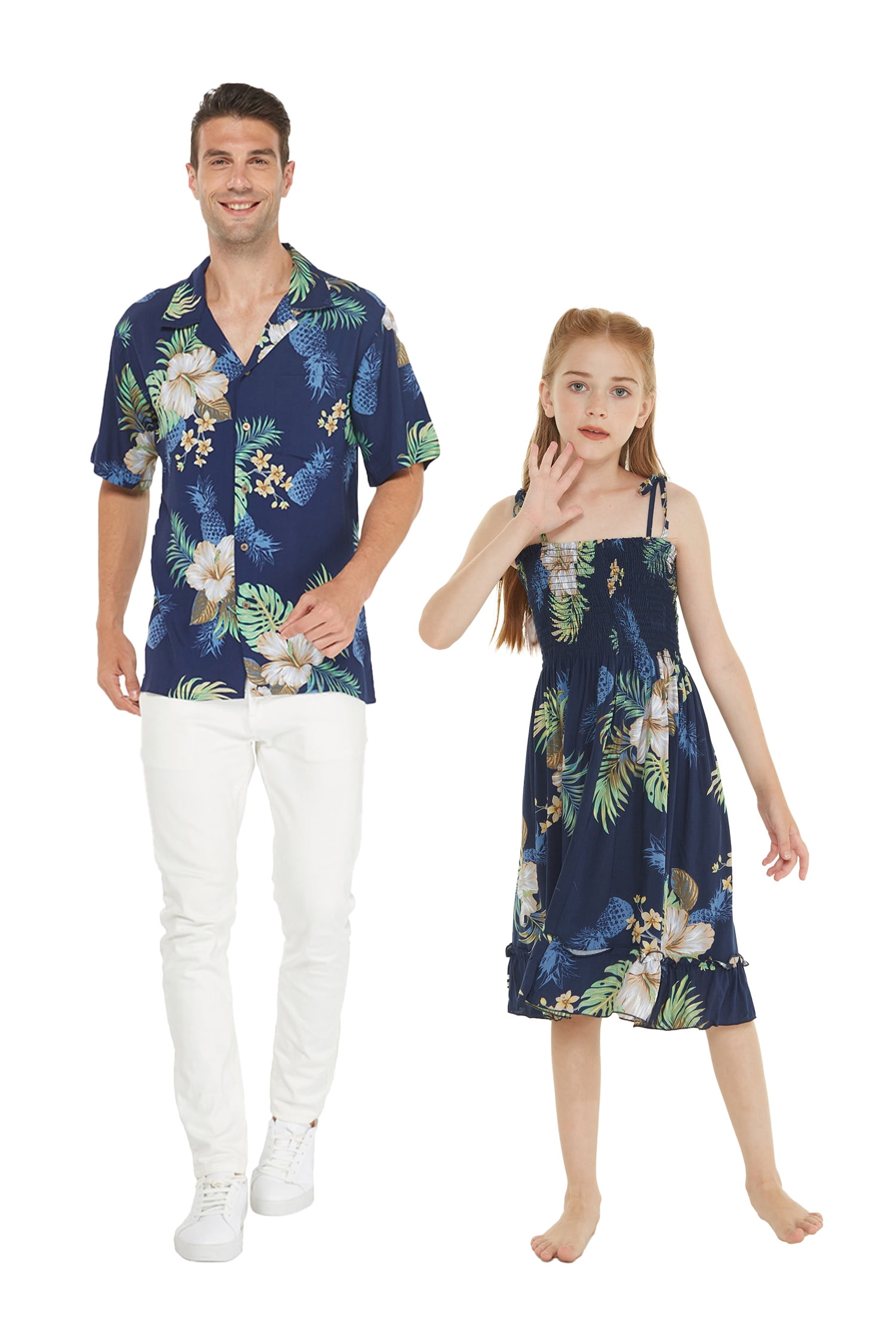 Matchable Hawaiian Luau Father Daughter Girl Elastic Tube Dress in Pineapple Garden Navy Girl 8 Walmart