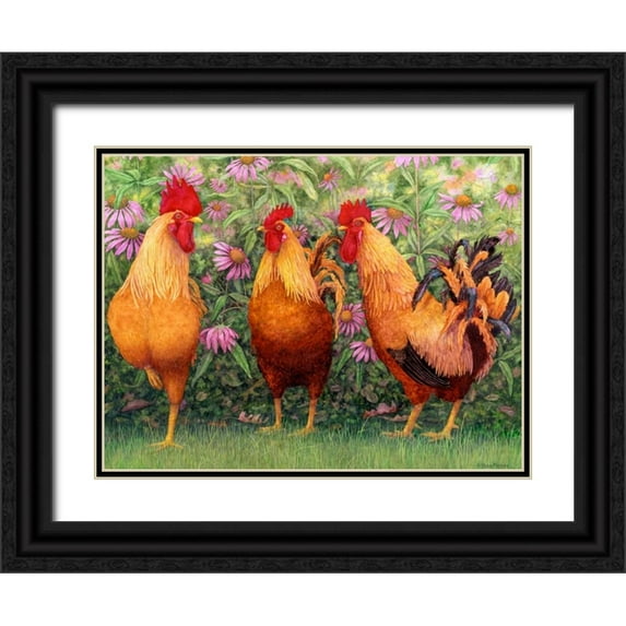 Matcham, Marcia 32x25 Black Ornate Wood Framed with Double Matting Museum Art Print Titled - Roosters en Place I