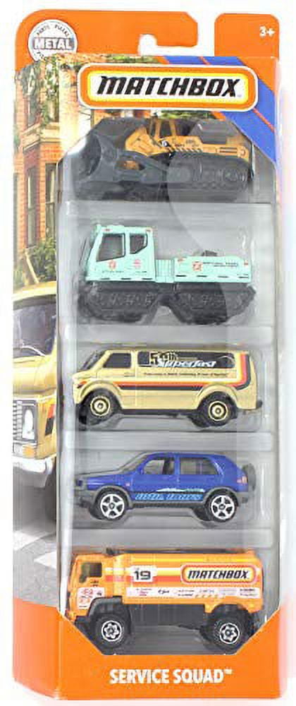 Matchbox 2019 MBX Service Squad 5-Pack (Bulldozer, Hail Cat, Chevy