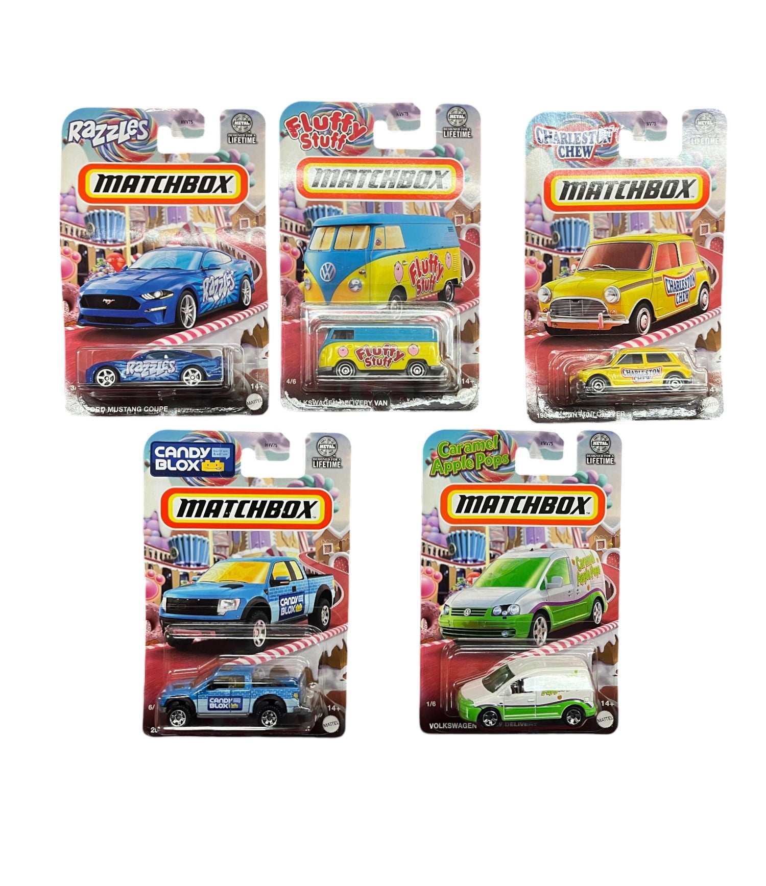 Matchbox 2020 Candy Theme Full 5 Car Set, Styles May Vary