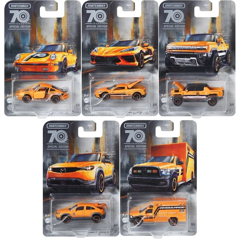 Matchbox 70th Anniversary Pack of 5 Moving Parts Cars, 1/64