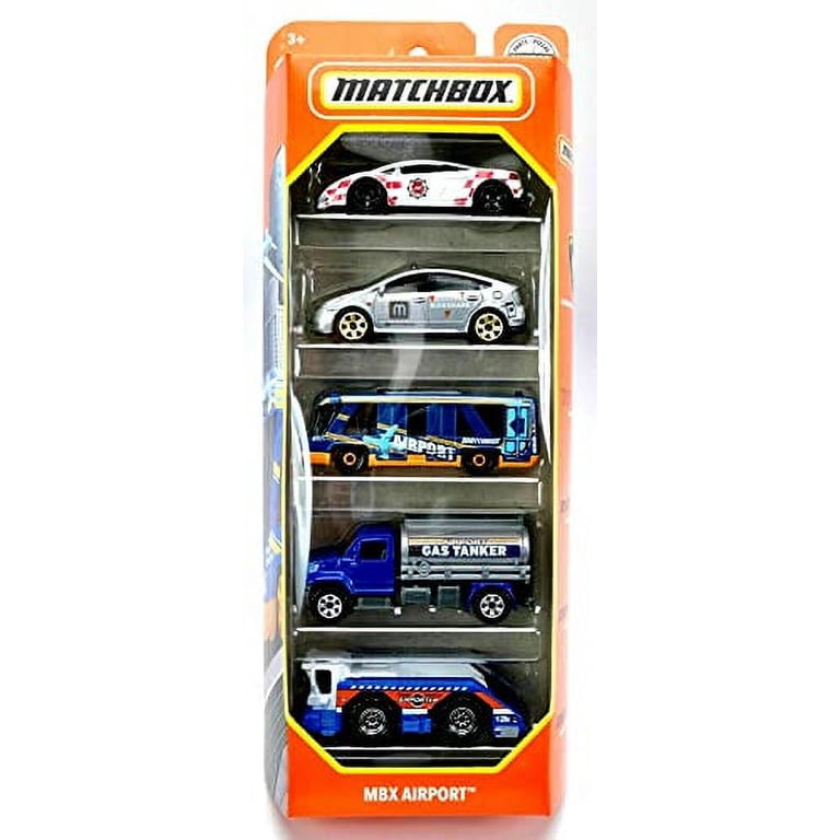 Matchbox 5 Pack MBX Airport Vehicles, 1:64 Scale, Die-Cast Metal