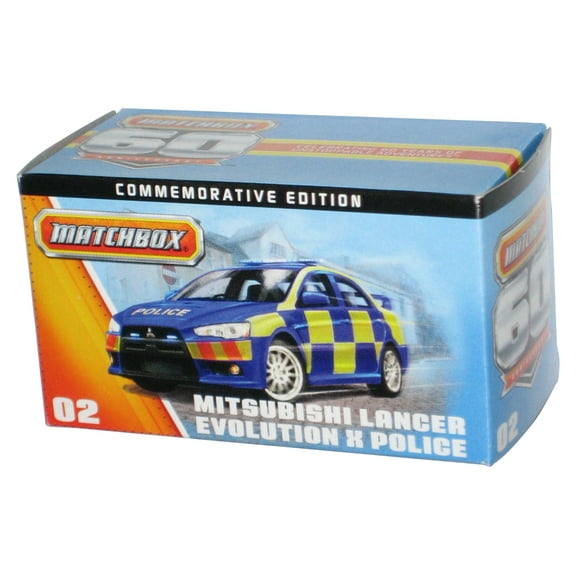 Matchbox 60th Power Grabs Box Blue Mitsubishi Lancer Evolution X Police Toy Car