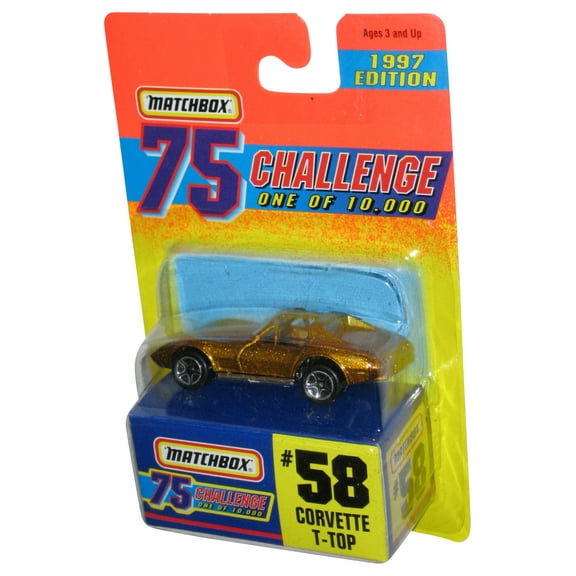 Matchbox 75 Challenge (1997) Mattel Gold Corvette T-Top Toy Car #58