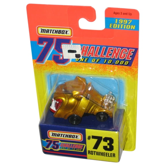 Matchbox 75 Challenge (1997) Mattel Gold Rotwheeler Dog Toy Car #73