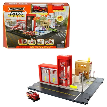Matchbox Action Drivers Fire Station Rescue Playset & 1:64 Scale Toy Firetruck with Lights & Sounds