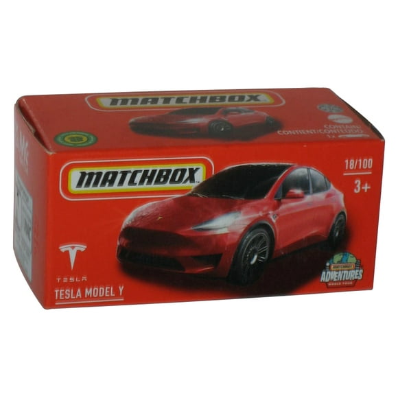 Matchbox Adventures World Tour Tesla Model Y (2022) Red Power Grabs Box Toy Car 18/100