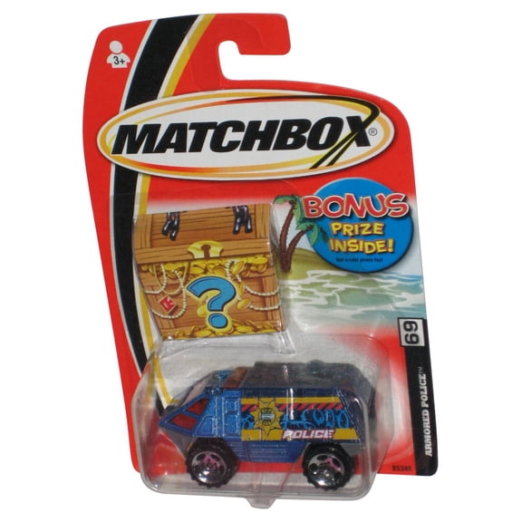 Matchbox Armored Police (2004) Blue Toy Vehicle #69 - (Bonus Treasure Chest Card)