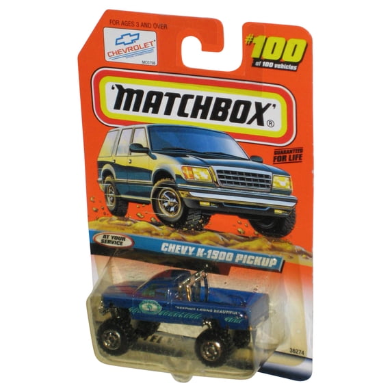 Matchbox At Your Service (1998) Blue Chevy K-1500 Pickup Toy Truck #100/100
