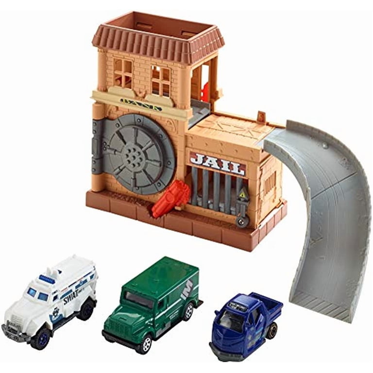 Matchbox Adventure Cars Playset Toy - Bank Robbery Set with Four
