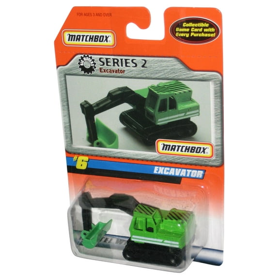 Matchbox Big Movers (1998) Series 2 Green Excavator Toy Car #6 - (Game Card)