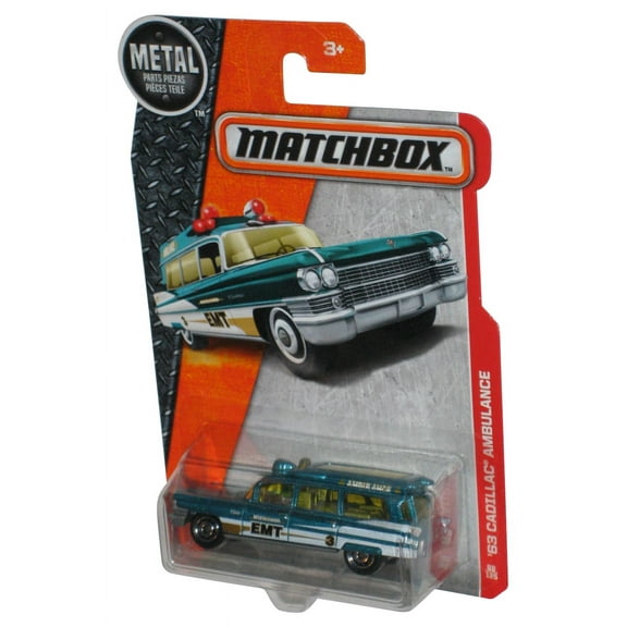 Matchbox Blue '63 Cadillac Ambulance EMT (2016) Mattel Toy Car 88/125
