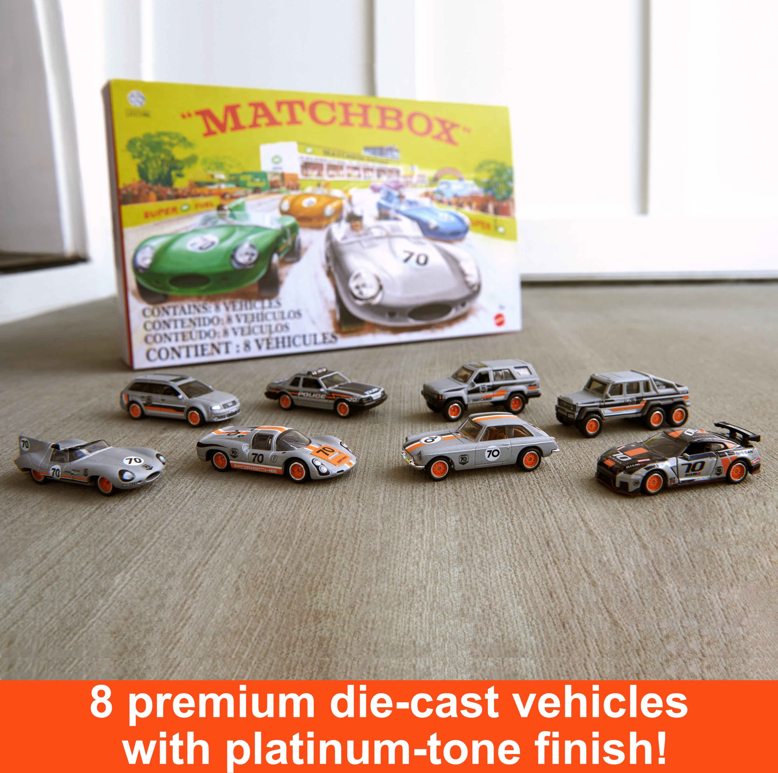 Matchbox Cars, Set of 8 Die-Cast Cars in 1:64 Scale with Matchbox