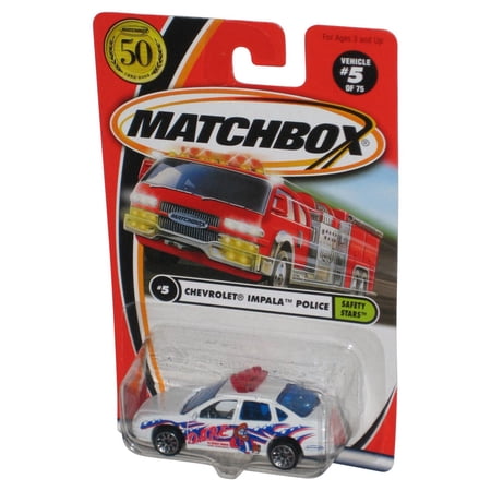 Matchbox Chevrolet Chevy Impala Police (2001) White Dare Safety Car #5/75
