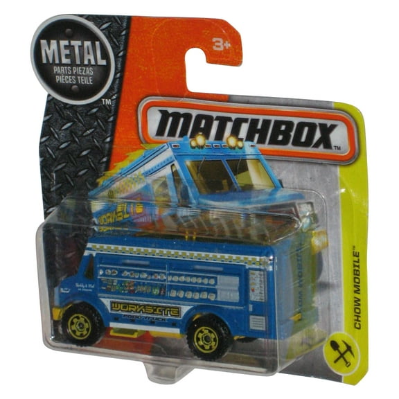 Matchbox Chow Mobile (2016) Blue Worksite Food Truck Toy 53/125 - (Short Card w/ Crack)