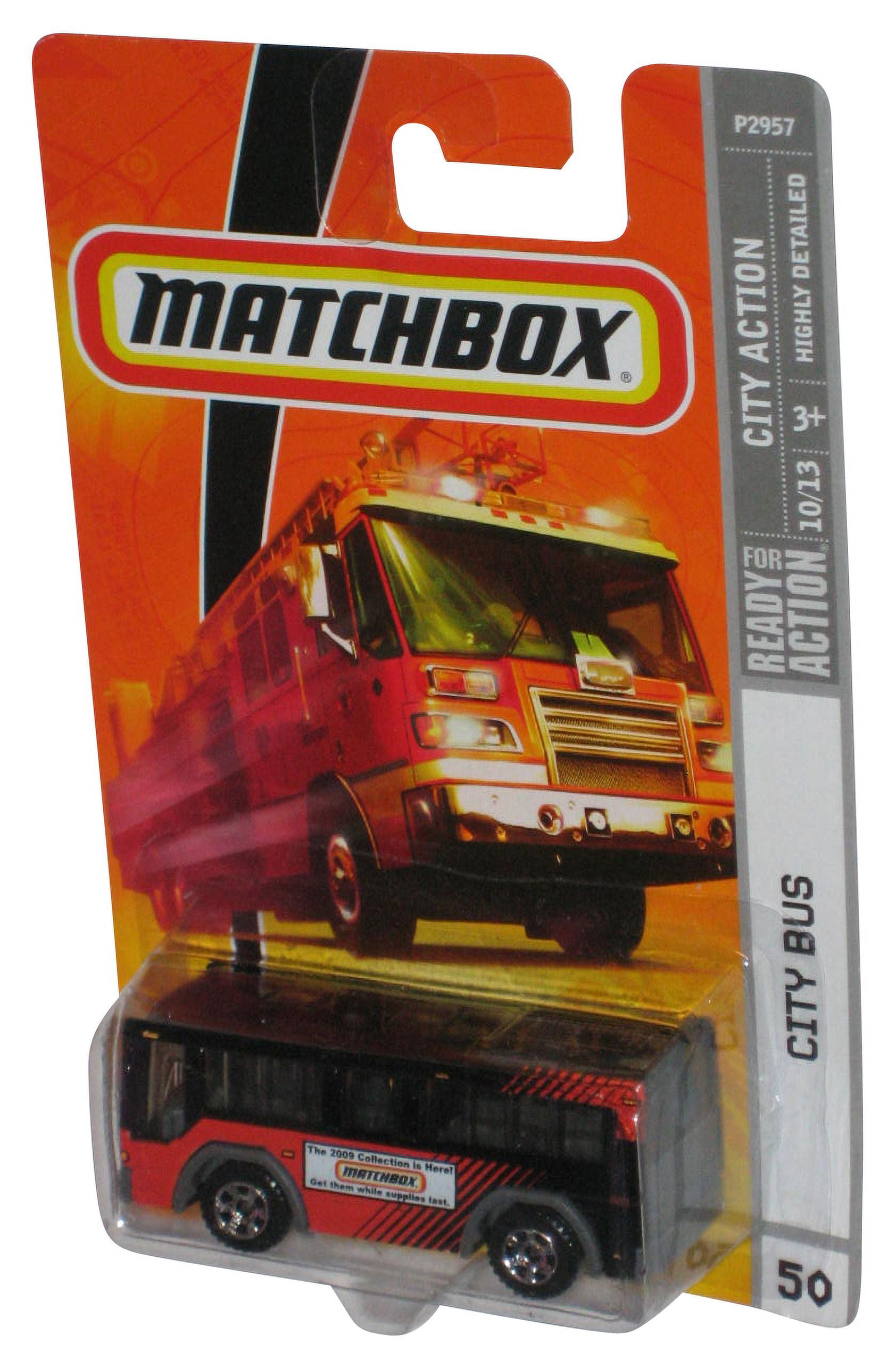 Matchbox City Action 10 13 2008 Black Red Bus Die Cast Metal Toy 50