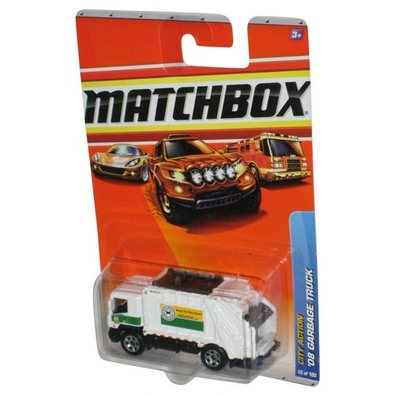 Matchbox City Action (2009) White '08 Garbage Truck Toy Vehicle 66/100 - (Dented Plastic)