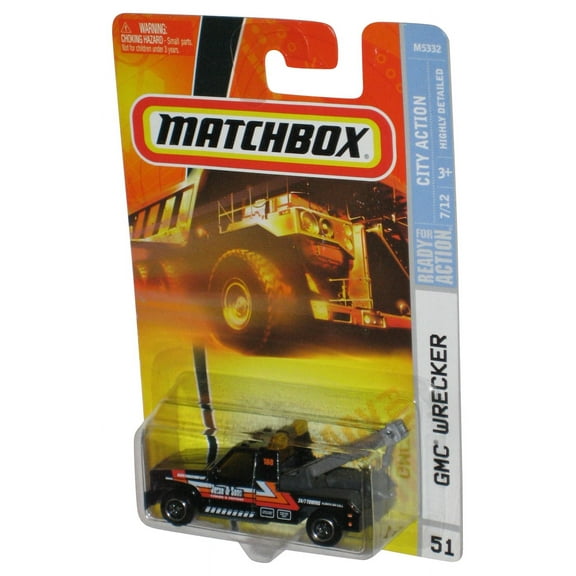 Matchbox City Action 7/12 (2007) Black GMC Wrecker Toy Truck #51