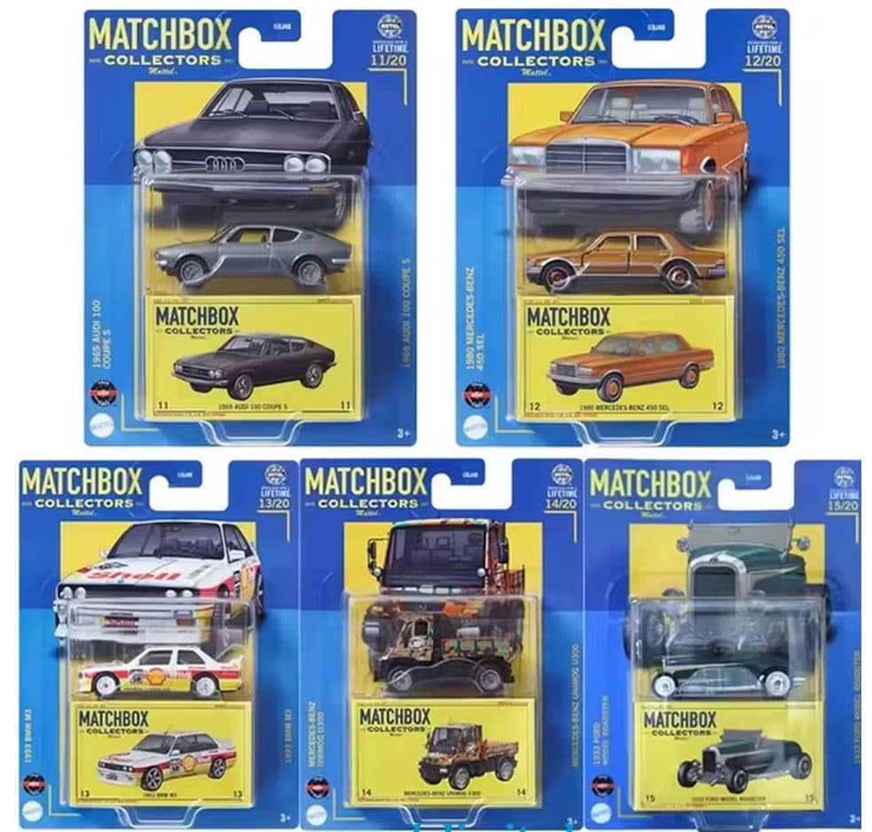 Matchbox Collectors Series Die-Cast Cars, 1969 Audi 100, 1980 Mercedes-Benz, BMW M5, Classic Models, Bundle of 5, Ages 3+ GBJ48-965Y