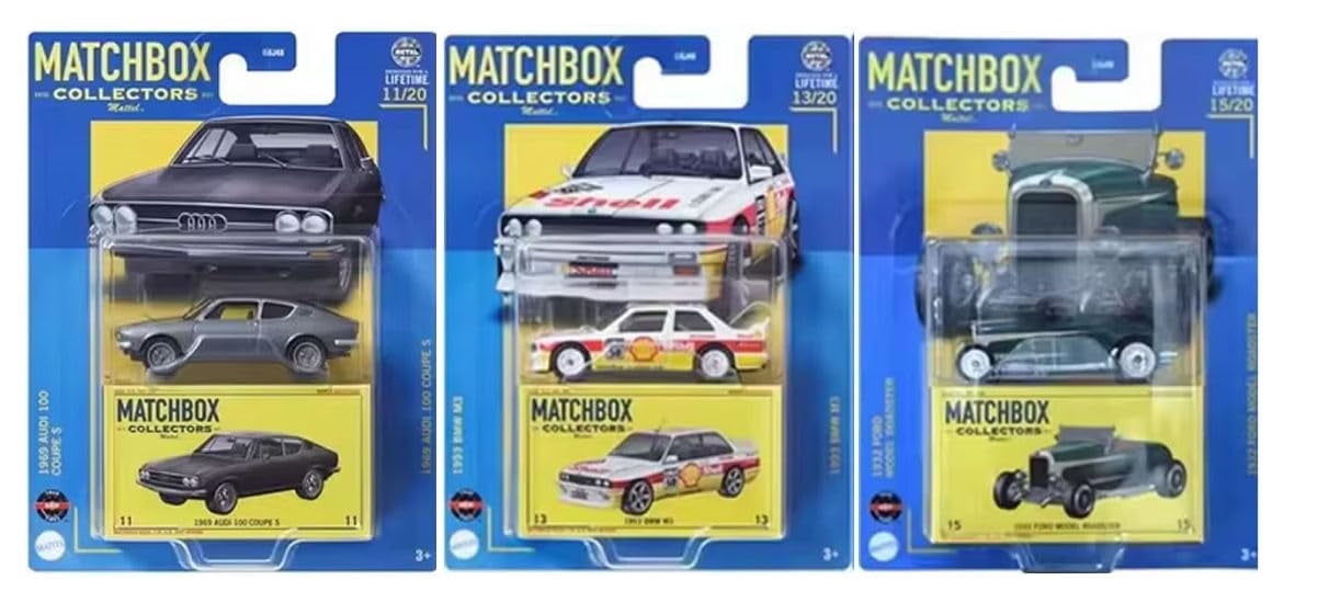 Matchbox Collectors Series Die-Cast Cars Bundle, 1969 Audi 100 Coupe S, BMW M3, 1932 Ford Roadster, 3-Pack, Ages 3+ GBJ48-965Y