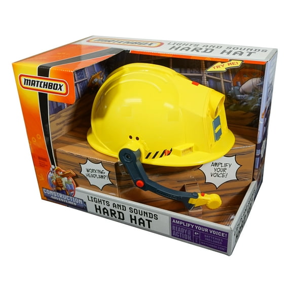 Matchbox Construction Adventure Lights And Sounds Hard Hat - Features a cool flip-down visor and a voice amplifier