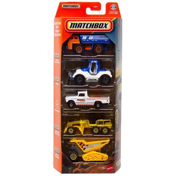 Matchbox Construction Crew Diecast Vehicle 5-Pack (Water Hauler, Plowverizer, '62 Nissan Junior, Ground Grinder & Dump Dozer)