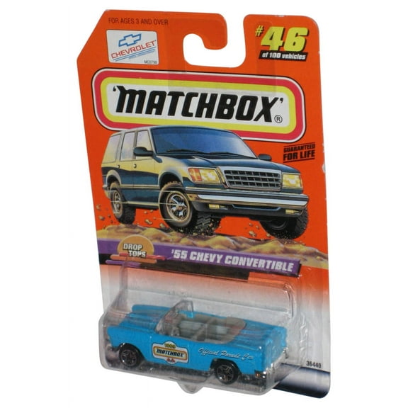 Matchbox Drop Tops (1998) Blue '55 Chevy Convertible Toy Car #46/100