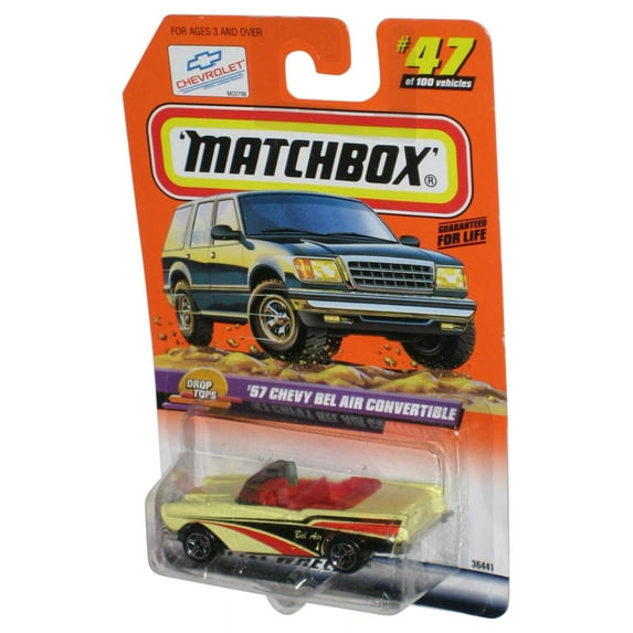Matchbox Drop Tops (1998) Yellow '57 Chevy Bel Air Convertible Toy Car #47/100