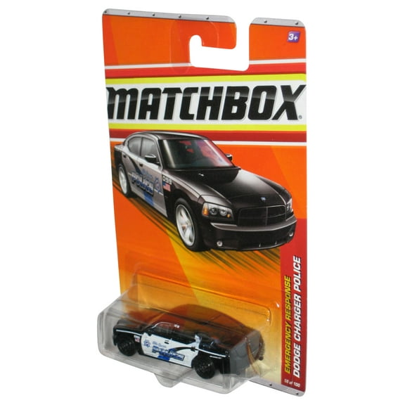 Matchbox Emergency Response (2010) Black & White Dodge Charger Police Toy Car 58/100 - (Dented Plastic)